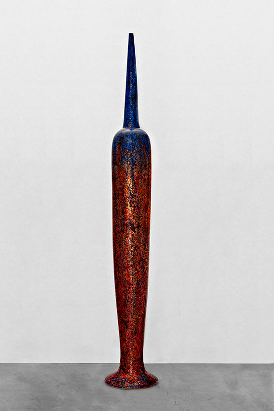 Neoclassical flute Rouge floral cuivré fusion bleu outremer  Sold