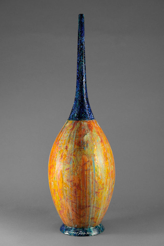Neoclassical ovoidal flute Orangé rouge jaune col bleu