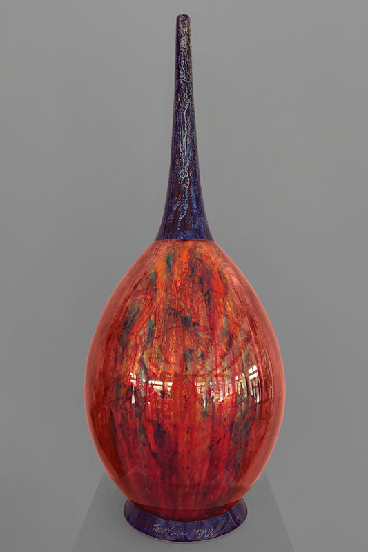 Neoclassical ovoid flute Orangé rouge jaune col bleu