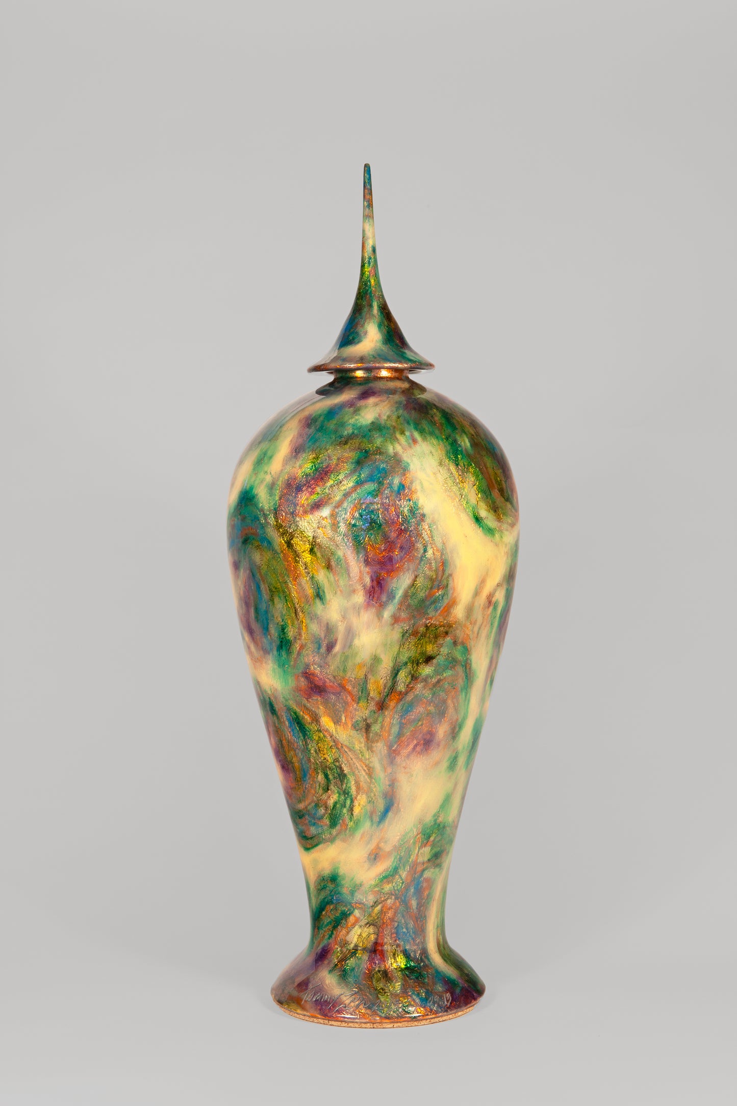 Jarre contemporaine  Fleur de bronze oxydé turquoise